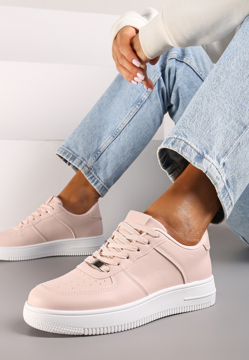 Różowe Sznurowane Sneakersy Ozdobione Perforacją Ellemisa