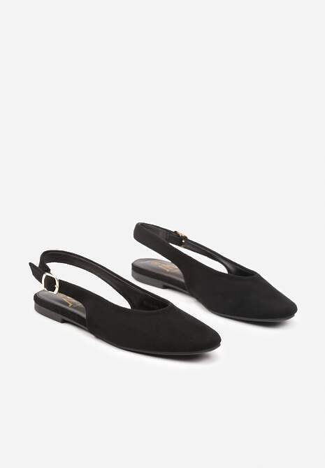 Czarne Sandały z Okrągłym Noskiem i ze Sprzączką Laniswen