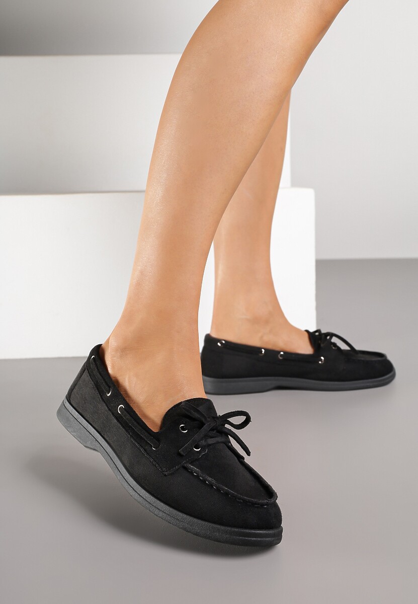 Czarne Mokasyny ze Sznurowaniem i Kokardką Rilamala