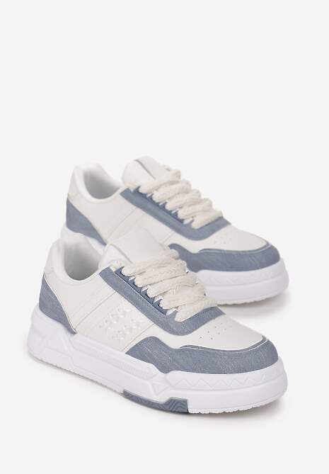 Niebieskie Sneakersy przed Kostkę na Grubej Podeszwie Miamor