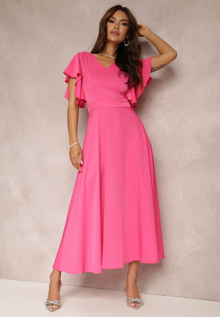 Fuksjowa Sukienka o Rozkloszowanym Kroju z Falbanami Bouchard