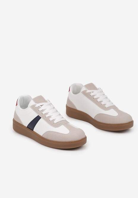 Biało-Granatowe Sneakersy Tenisówki z Geometrycznym Wzorem Hanivra