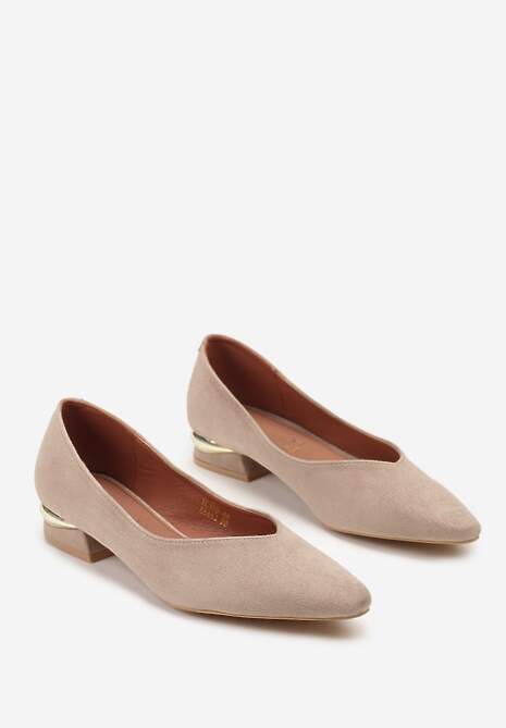 Ciemnobeżowe Czółenka Vices ze Skórzaną Wkładką na Ozdobnym Słupku Delvila