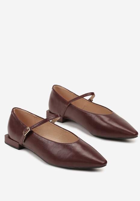 Bordowe Balerinki Vices w Stylu Mary Jane z Wkładką ze Skóry Naturalnej Emilane