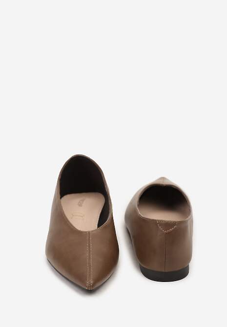 Jasnobrązowe Balerinki Vices z Noskiem w Szpic i Skórzaną Wkładką Belviie