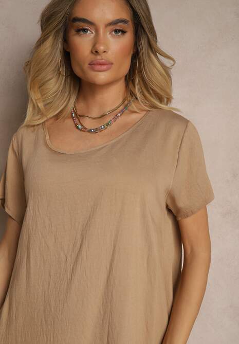 Ciemnobeżowa Sukienka z Wiskozy o Rozkloszowanym Kroju Irisena