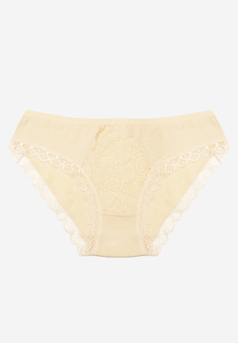 Żółte Majtki Typu Figi z Bawełny Ozdobione Koronką Blikaria