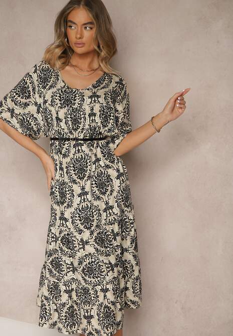 Czarna Sukienka z Bawełną i Abstrakcyjnym Motywem Filarella