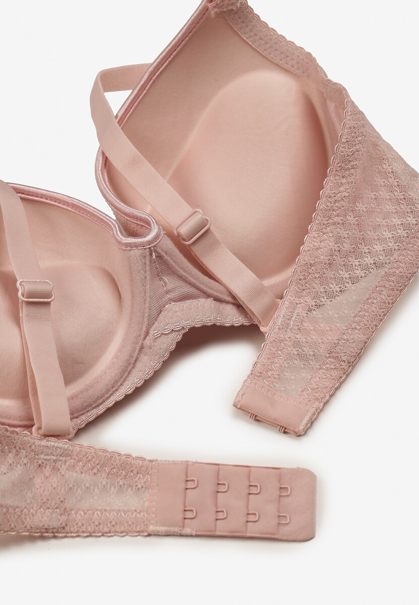 Różowy Push-Up Biustonosz Koronkowy na Regulowanych Ramiączkach Lunetia