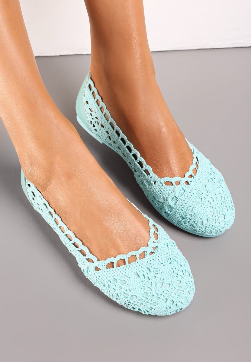 Beżowe Balerinki Koronkowe Sham