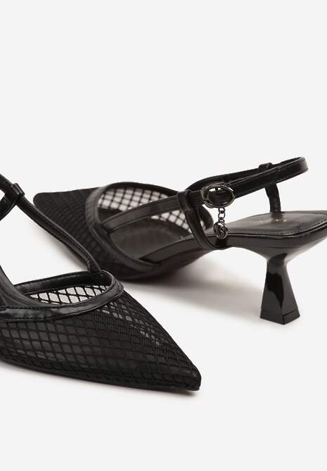 Czarne Sandały Vices na Kaczuszce Slingback z Siateczkową Cholewką Lumevile