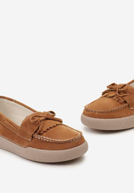 Brązowe Klasyczne Mokasyny ze Skóry Naturalnej z Kokardką Pristis