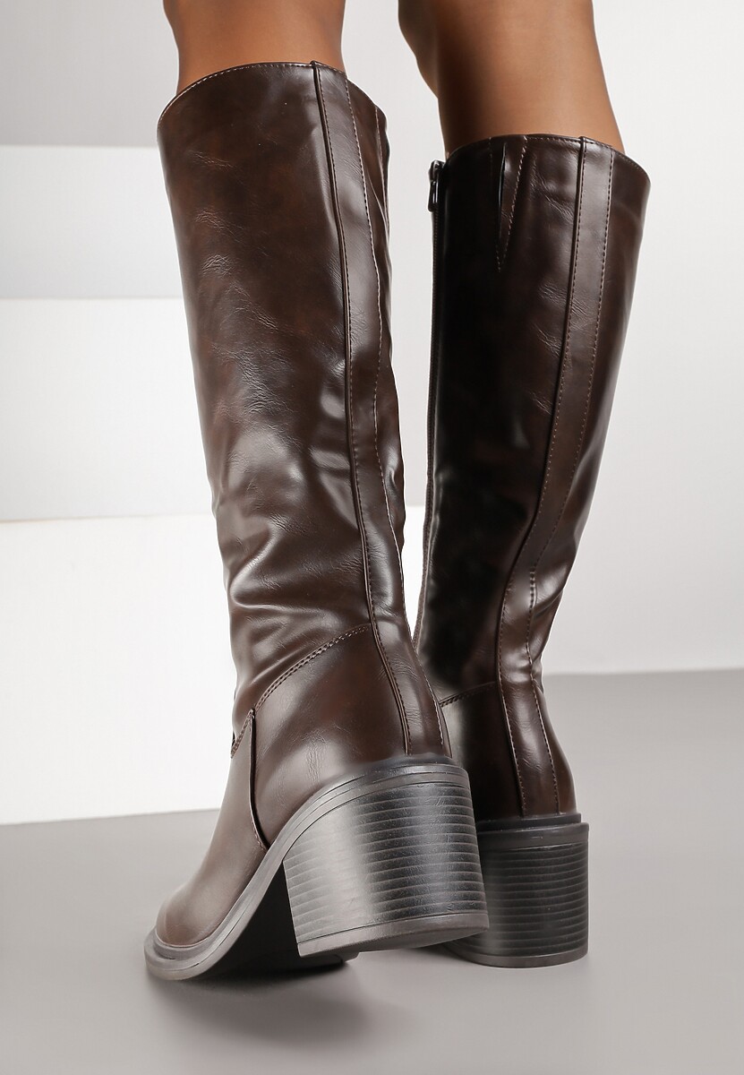 Ciemnobrązowe Kozaki Oficerki Vices na Słupku Giorima