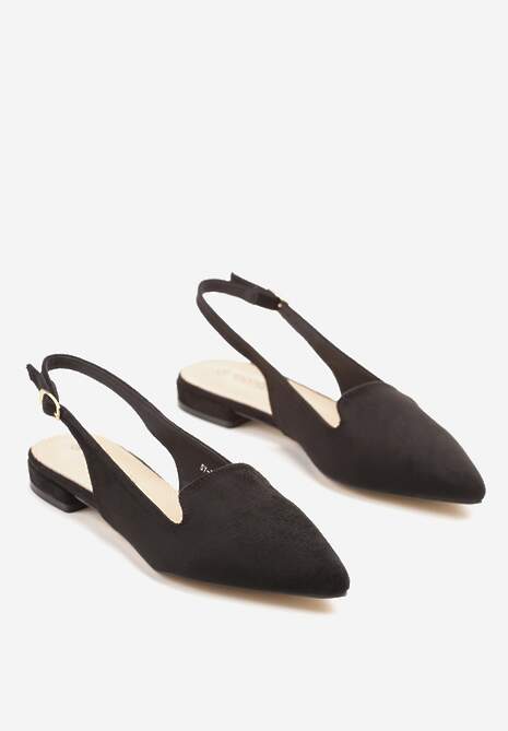 Czarne Sandały Typu Slingback ze Skórzaną Wkładką Ozdobione Wycięciami Nurindra