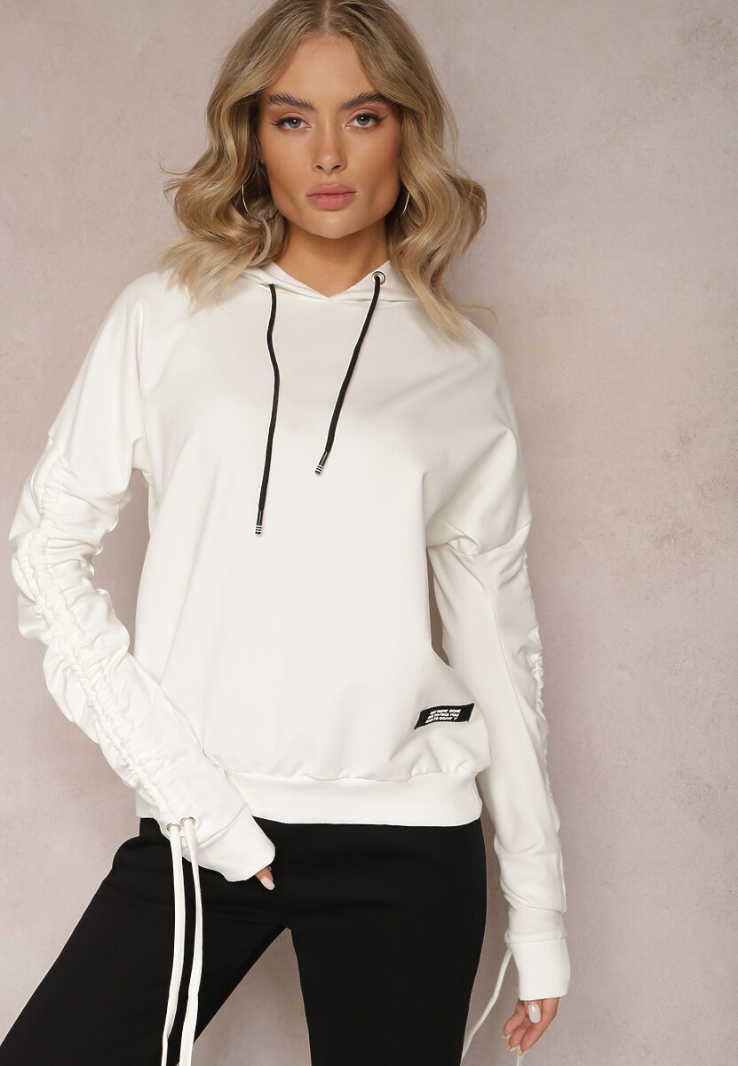 Biała Bluza Bawełniana z Kapturem Dolcean