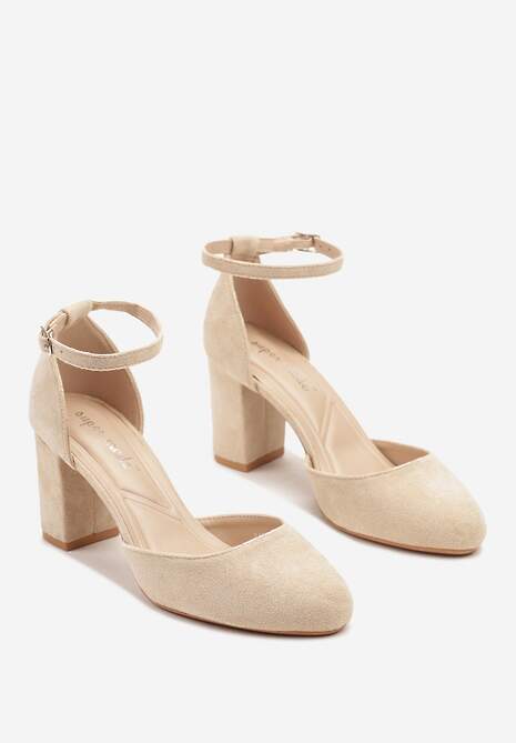 Beżowe Czółenka na Obcasie z Paskiem Wokół Kostki Erelina