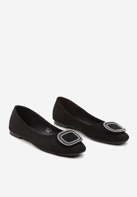 Czarne Balerinki z Metalową Wstawką na Przodzie Ozdobioną Cyrkoniami Alicutte