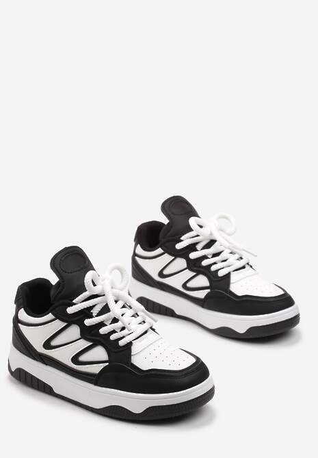 Czarno-Białe Sneakersy przed Kostkę na Platformie z Wstawkami Losia