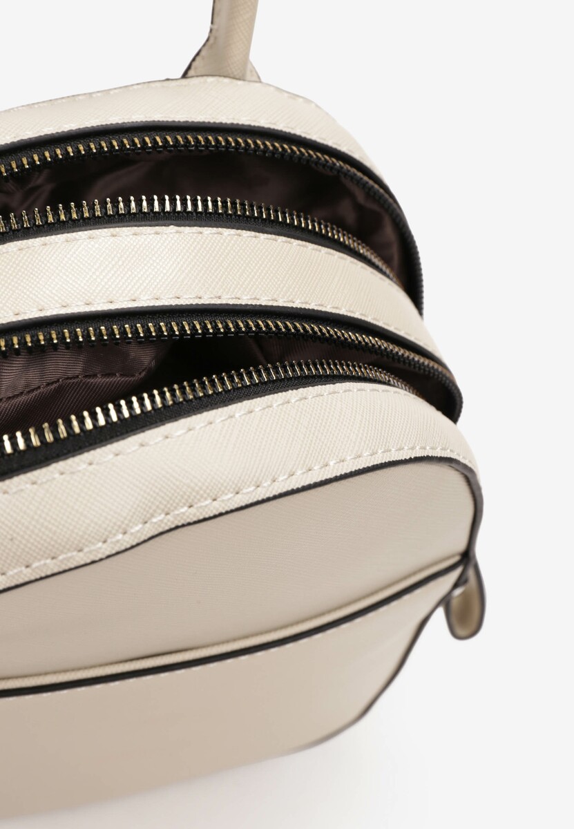 Beżowy Dwukomorowy Plecak z Imitacji Skóry Kinosa