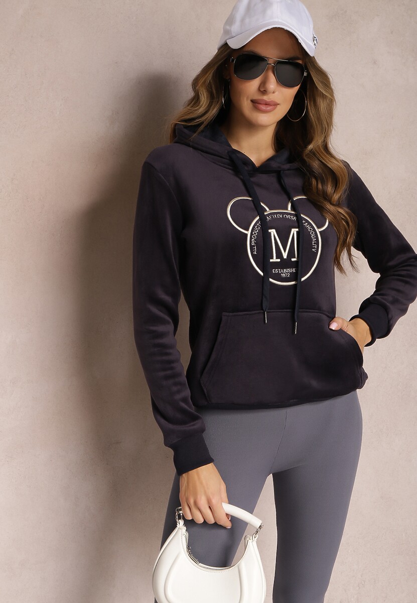 Granatowa Bluza z Kapturem i Haftowanym Napisem Lahma