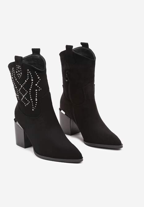 Czarne Botki na Słupku w Stylu Kowbojek Irilianne