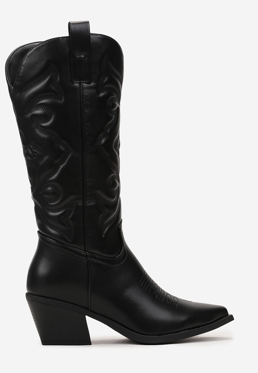 Czarne Kozaki Kowbojki na Stożku z Przeszyciami Ganavou