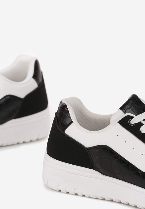 Biało-Czarne Sneakersy Ozdobione Perforacją i Geometrycznym Motywem Idariele