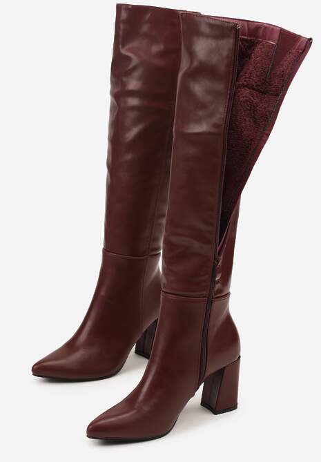 Bordowe Kozaki Vices na Stożku ze Szpiczastym Noskiem Asarrise