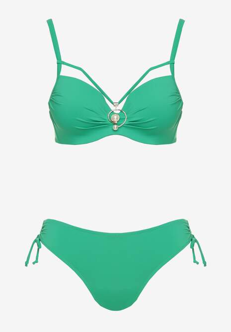 Ciemnozielone Bikini Majtki Figi z Regulacją i Biustonosz z Ozdobą Natrissa