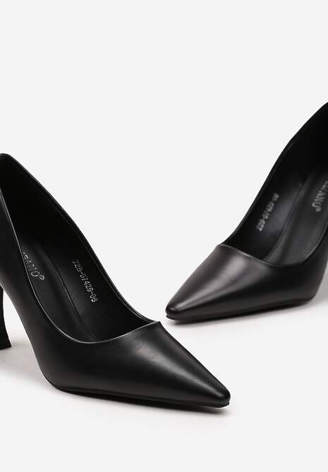 Czarne Geometryczne Szpilki ze Szpiczastym Noskiem Uzina