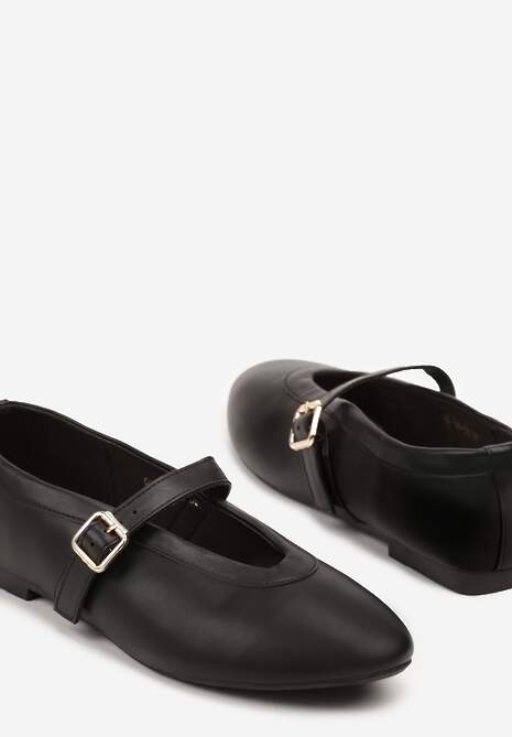 Czarne Balerinki Vices w Stylu Mary Jane z Klamerką i Skórzaną Wkładką Dimaline