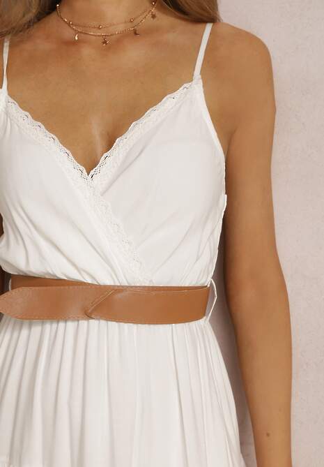 Biała Sukienka z Paskiem Asoonice