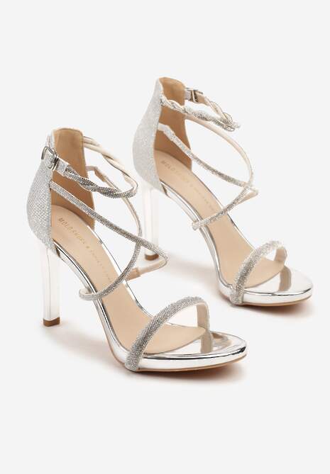 Srebrne  Sandały na Szpilce z Cyrkoniami Sadevorelle