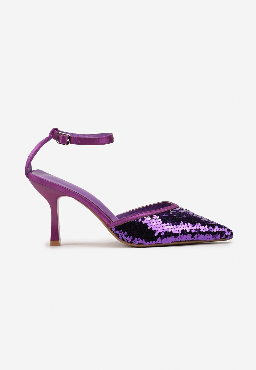 Fioletowe Satynowe Czółenka na Klepsydrowej Szpilce Ozdobione Cekinami Asuniza