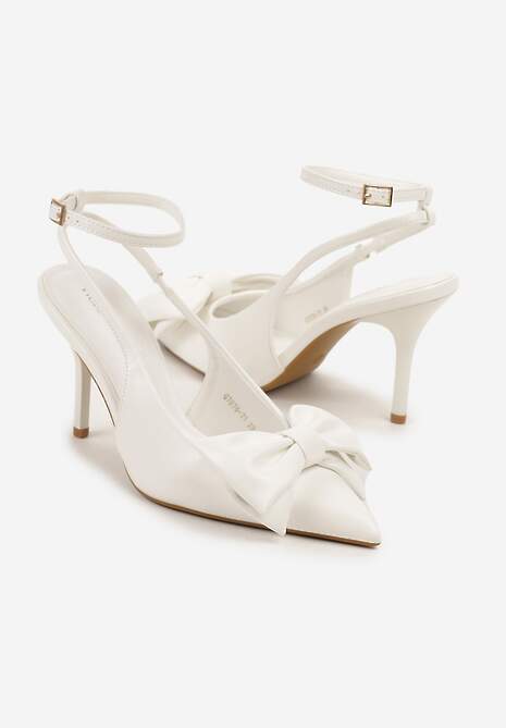 Białe Sandały Vices na Szpilce Slingback Ozdobione Kokardą Tilvanea