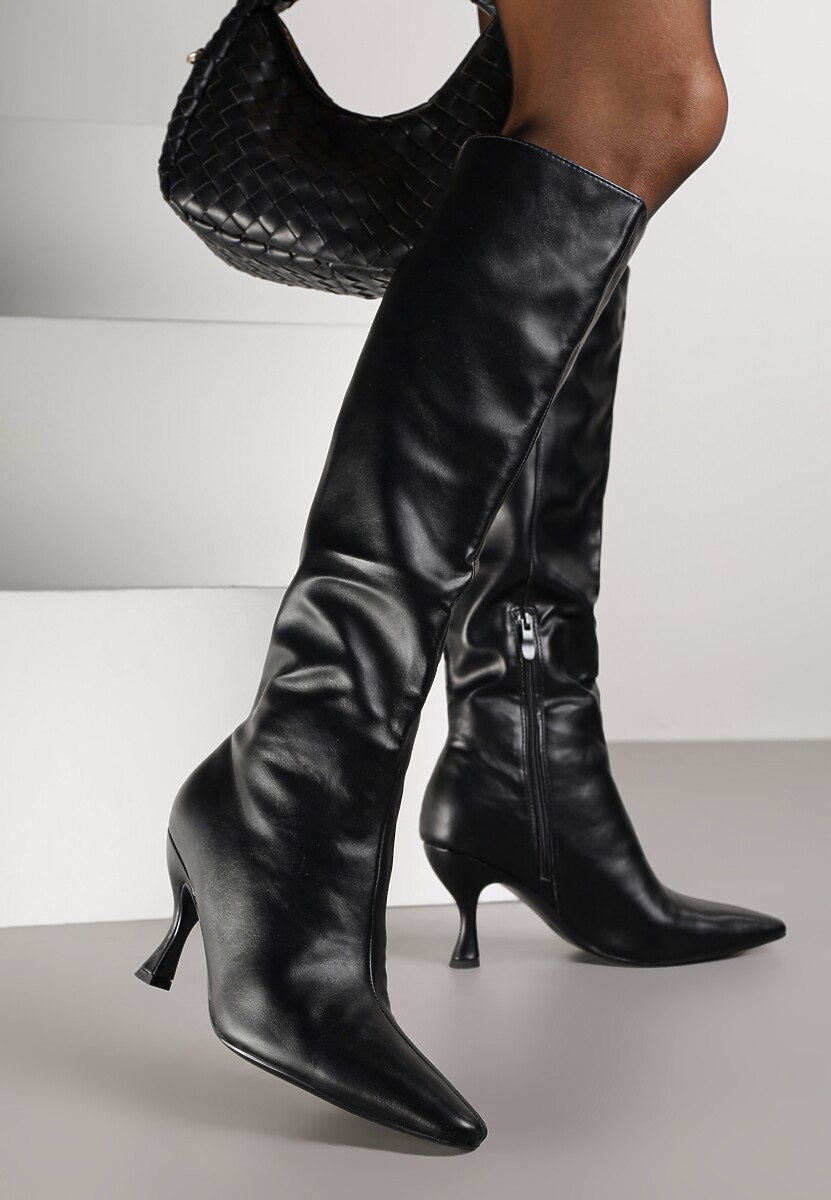 Ciemnobrązowe Marszczone Kozaki Vices na Obcasie Typu Kaczuszka Miomadia