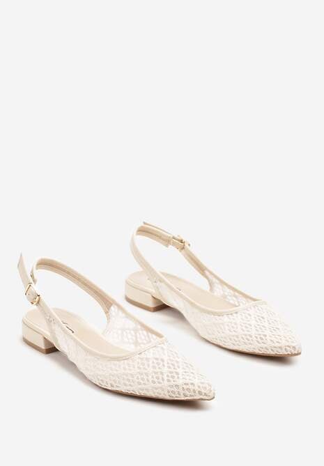 Beżowe Ażurowe Sandały ze Szpiczastym Noskiem i Odkrytą Piętą Elaneon