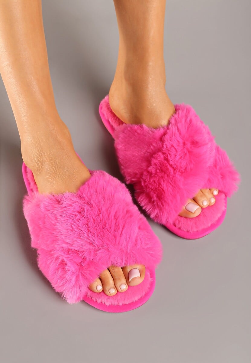 Fuksjowe Kapcie Vices z Futerka ze Skrzyżowanymi Paskami Selanthra