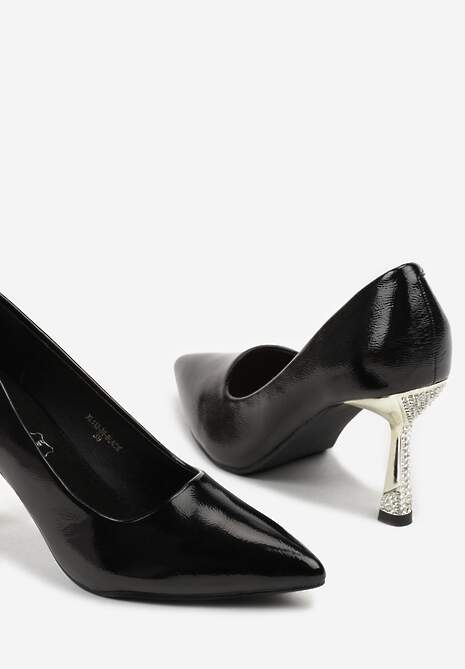 Czarne Szpilki Lakierowane Vices ze Skórzaną Wkładką i Cyrkoniami Avadvire