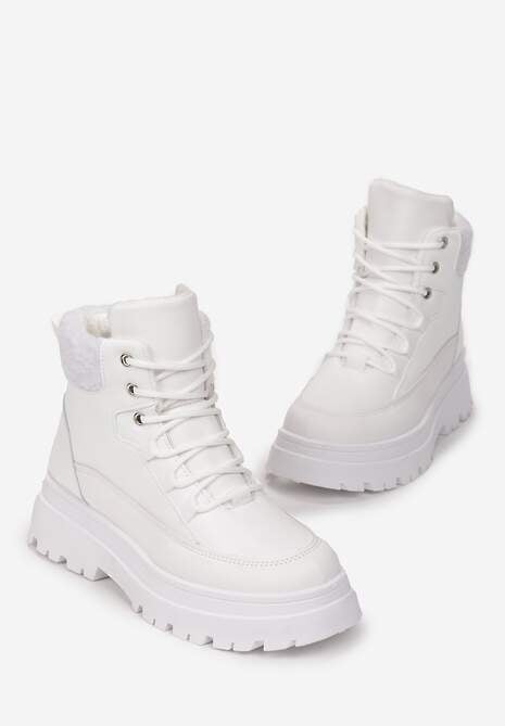 Białe Traperki Sznurowane Trapery Janne
