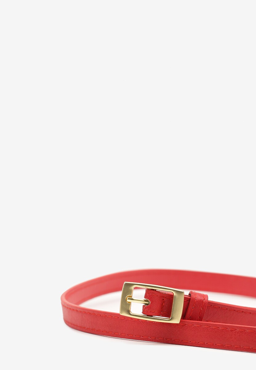 Czerwony Pasek Cienki z Prostokątną Klamrą Voreyna