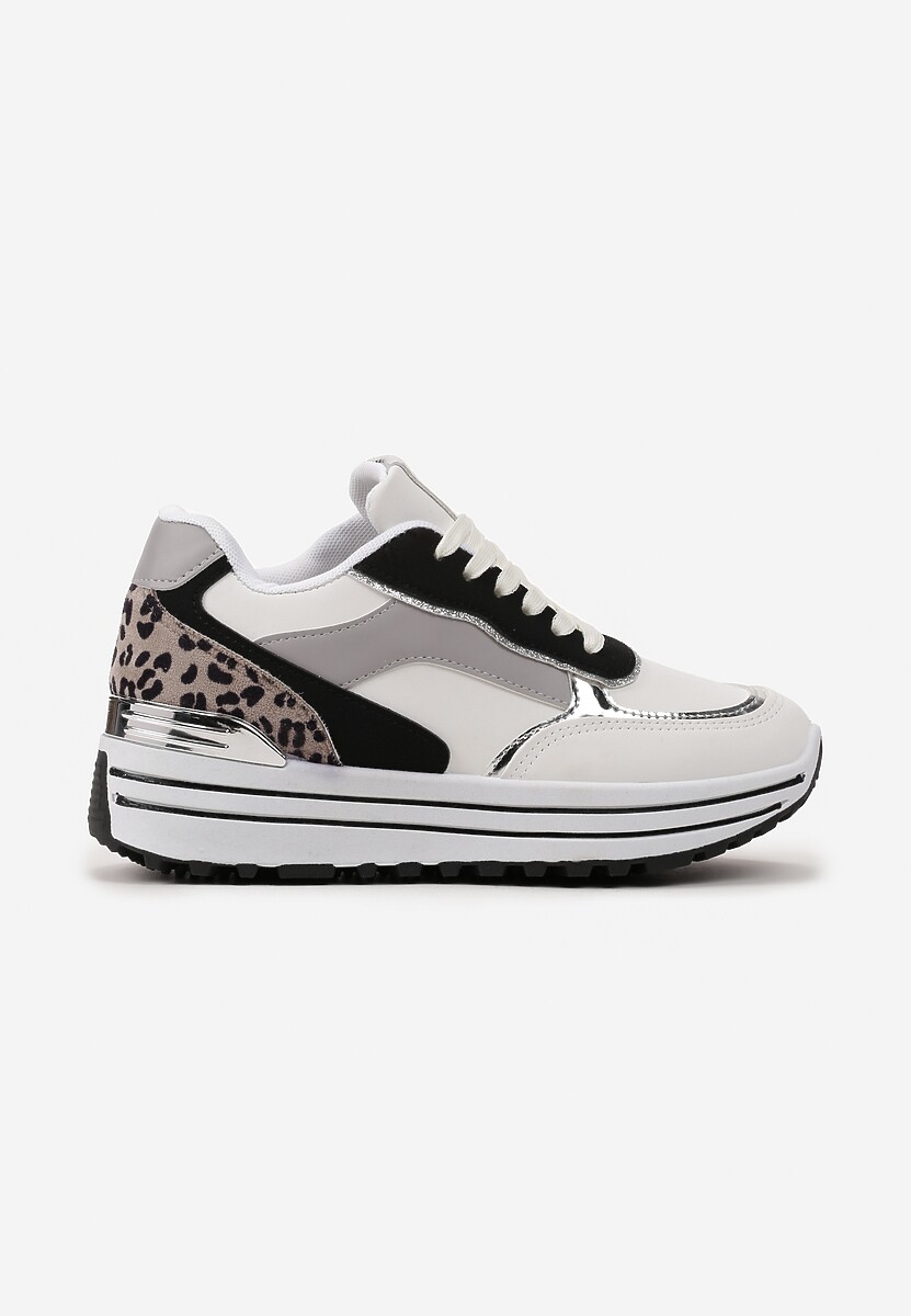 Białe Sneakersy na Wysokiej Podeszwie z Błyszczącymi Wstawkami Lovana