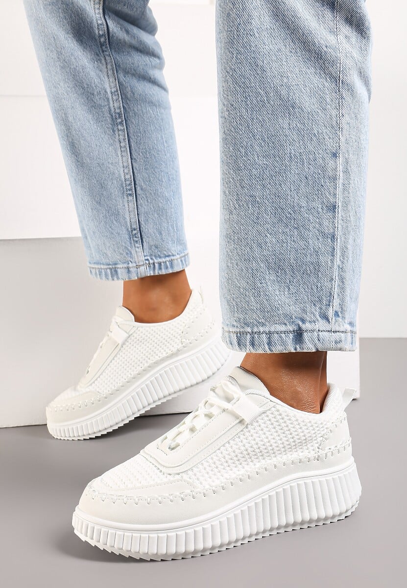 Białe Sznurowane Sneakersy na Platformie Dimakis