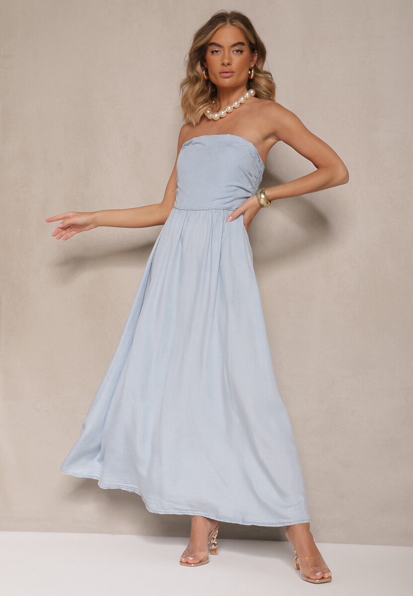 Jasnoniebieska Rozkloszowana Sukienka Bandeau Mavoreine