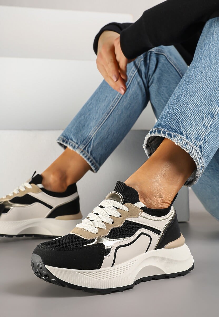 Beżowo-Pomarańczowe Sneakersy Streetwearowe na Piankowej Podeszwie Aillifia