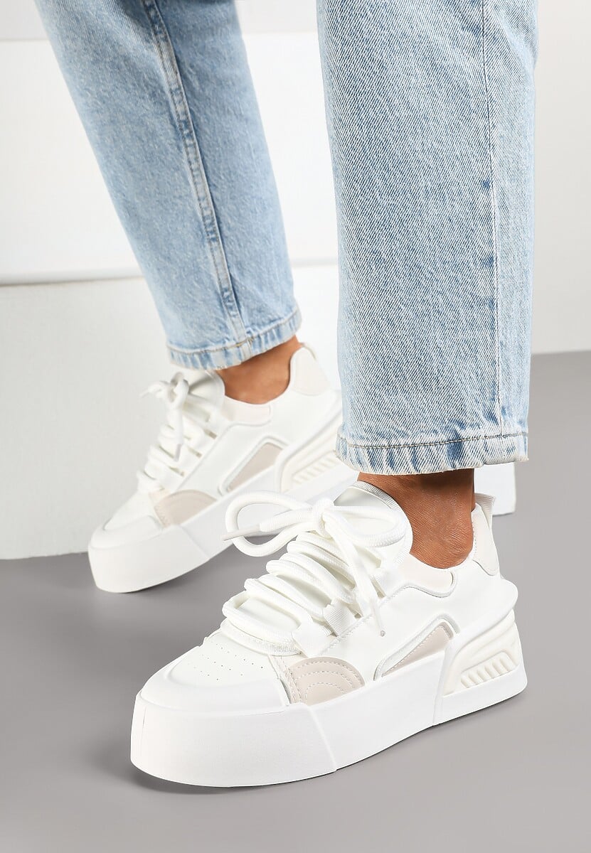 Białe Streetwearowe Sneakersy Trampki na Platformie Danenith