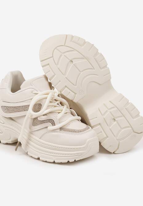 Beżowe Sneakersy na Platformie z Grubymi Sznurówkami Kilanne