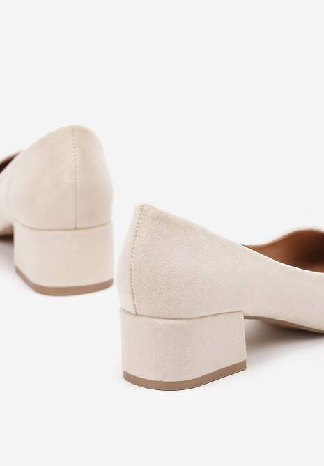 Beżowe Czółenka na Słupku ze Skórzaną Wkładką Savirae