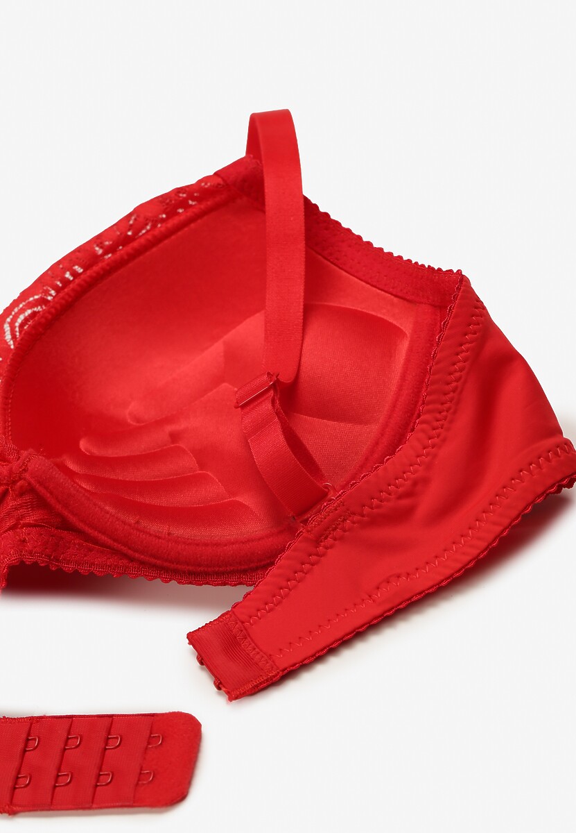 Czerwony Biustonosz Push Up z Ozdobną Koronką Herjana