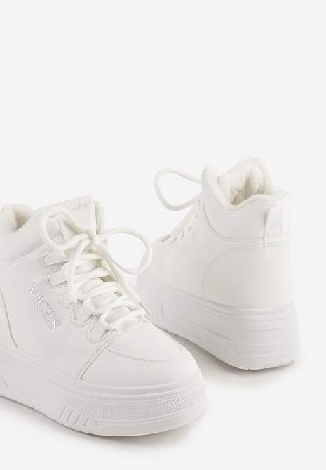 Białe Sneakersy na Grubej Podeszwie Mocno Ocieplane Futrem Leavinael